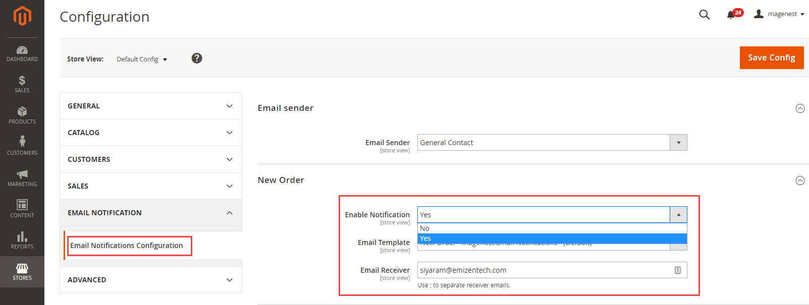 Magento 2 Admin Email Notification control notifications